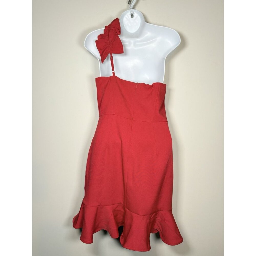 New TCEC Red‎ One Shoulder Ruffle Dress Size Large - Picture 5 of 9